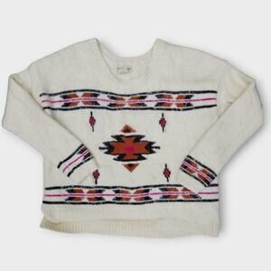 Billabong Sweater Women's L Fuzzy Soft Aztec Tribal Design Knitted Round Neck